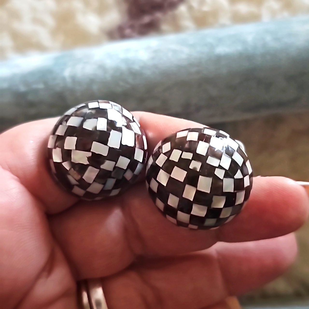Signed Vogue Black & White Checkerd Clips